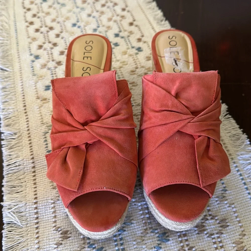 Sole Society Carima Leather Orange Wedge Sandals for Women Size 9.5